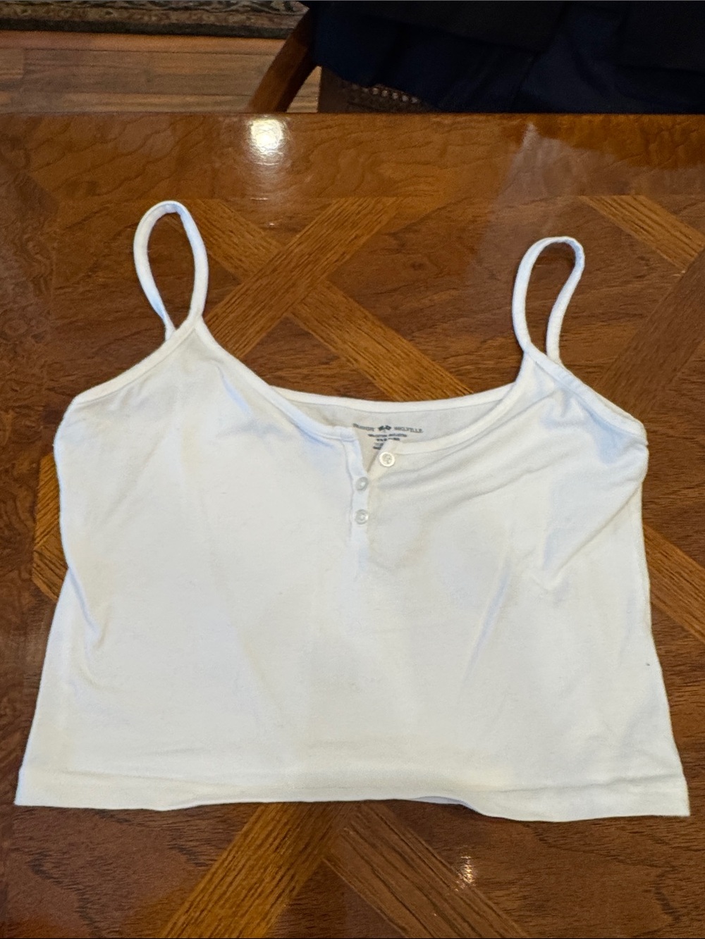Brandy Melville White Ribbed Henley Crop Camisole